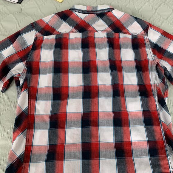 Helix Button-Up Short Sleeve Shirt Men's XL Navy Red White Plaid - Picture 4 of 6